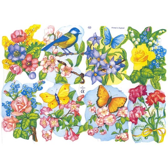 Colorful Springtime Flowers, Birds & Butterflies Scraps ~ England